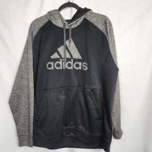Adidas Mens Climawarm Black & Gray Hoodie Sweatshirt Full‎ Size Logo Size XL
